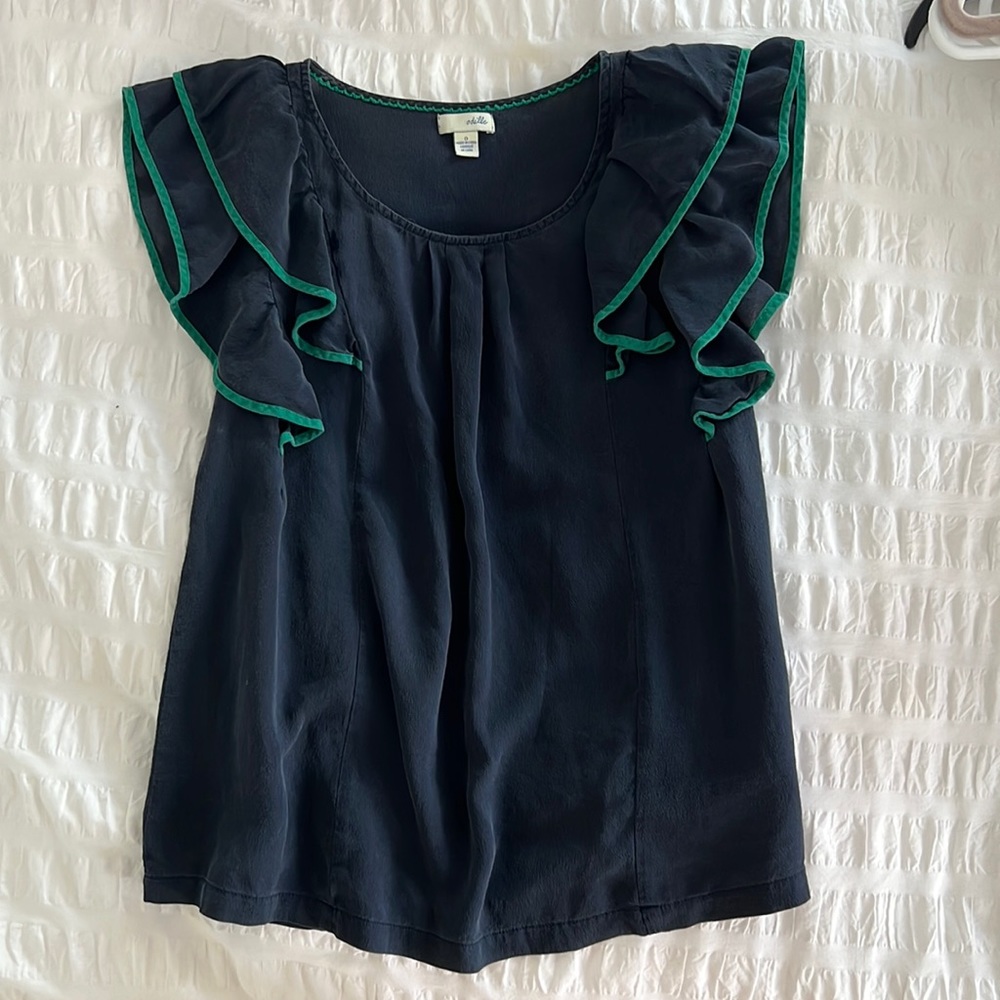 Blue blouse with teal trim